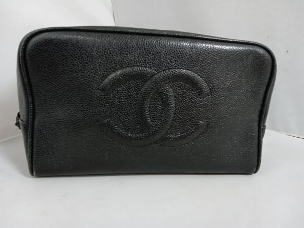 CHANEL　シャネル　キャビアスキン 4948931 ポーチ ブラック　黒　ギャランティカード付き　ココマーク