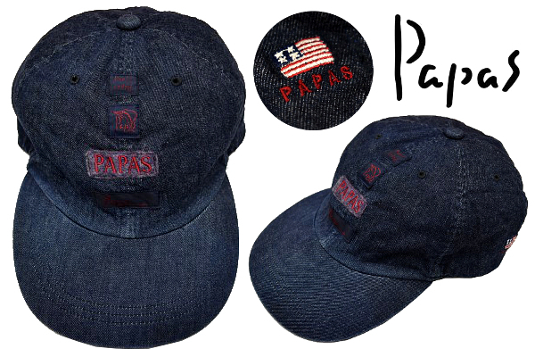 Q-1185★送料無料★美品★PAPAS SPORTS パパス スポーツ★日本製 濃紺インディゴデニム 釣り ゴルフ ベースボール キャップ 帽子 Ｌ