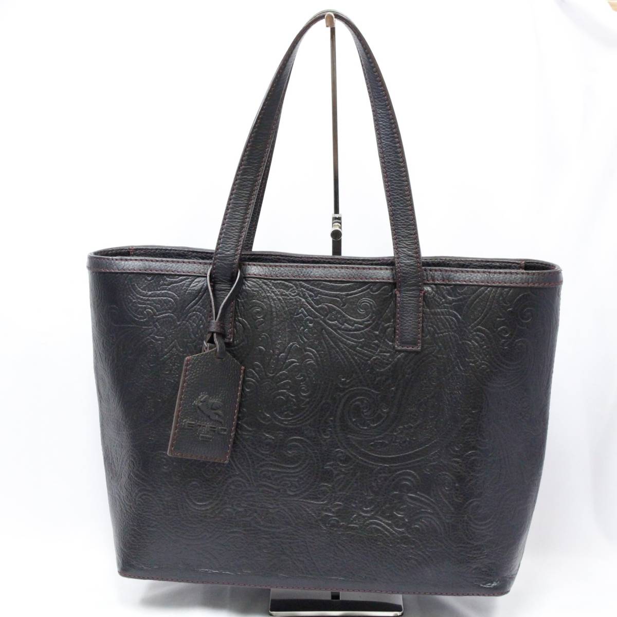 エトロ【ETRO】レザー トートバッグ／ペイズリー柄／ブラック×ワインレッド糸／1G360-2145／大きい 大容量 A４対応／2302-K0326V(NT)