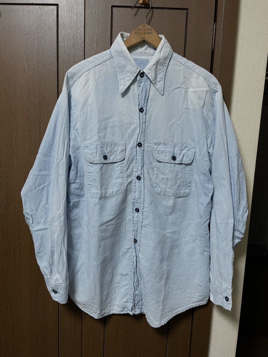 40s back hide シャンブレーシャツ ビンテージ 長袖シャツ USA製 / 30s 
