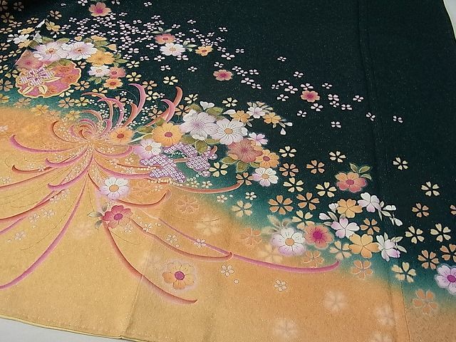 振袖 美品 名品 手鞠 草花 銀通し 金糸 クリーム 袷 身丈158cm 裄丈 