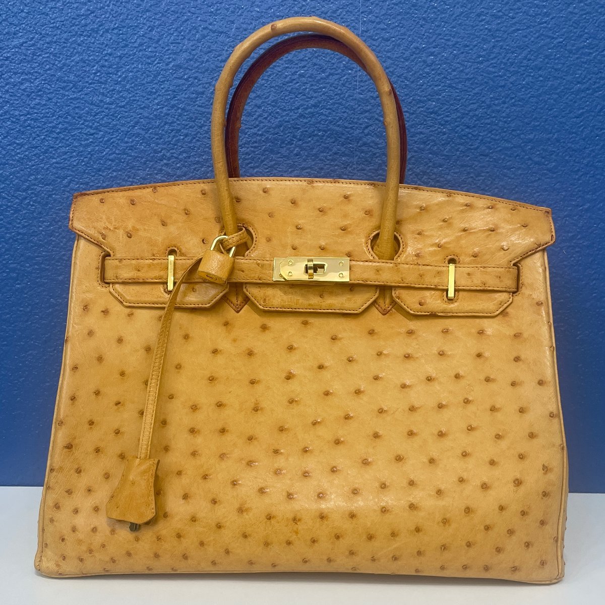 ω美品【オーストリッチ ハンドバッグ レディース キャメル ostrich