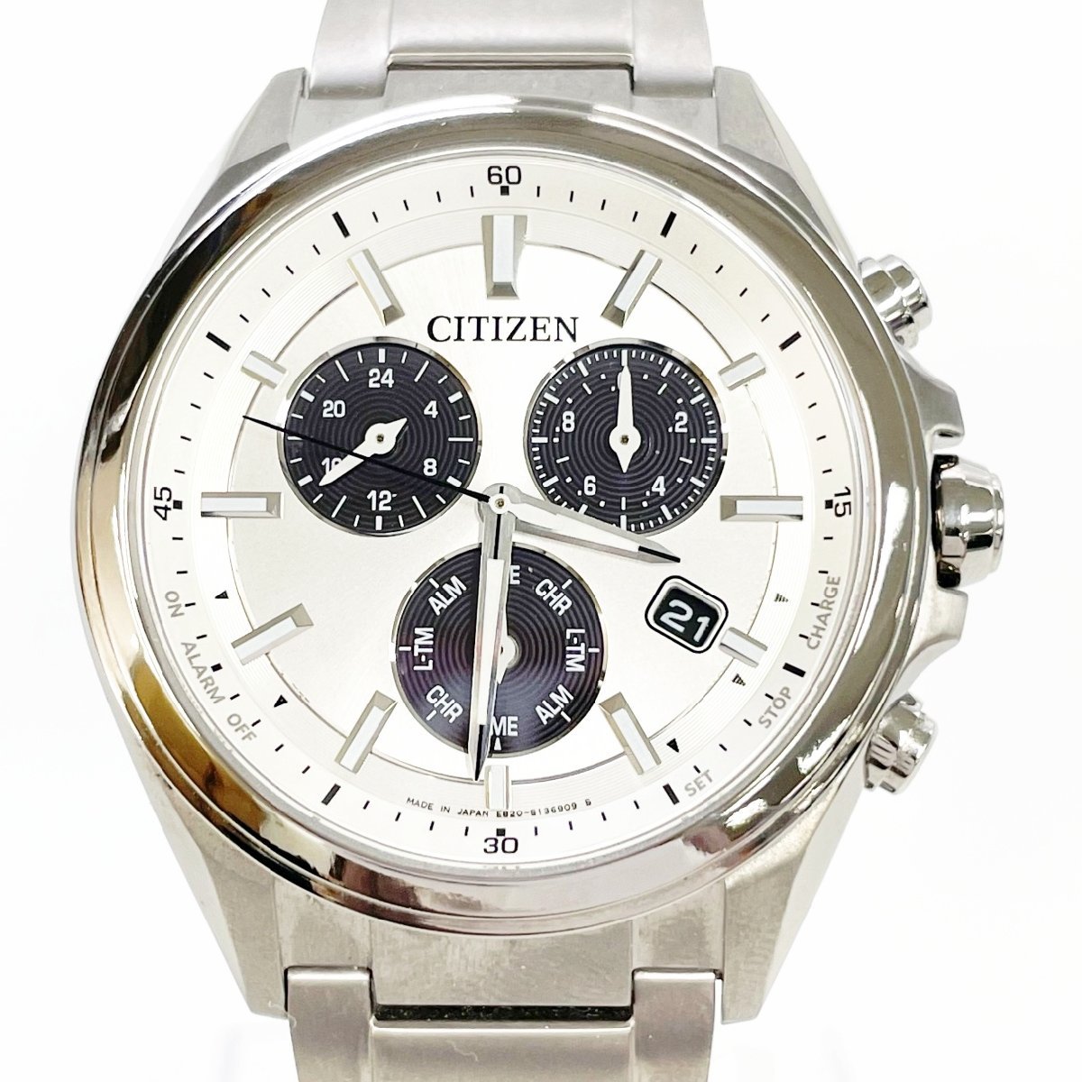 1円スタート】CITIZEN シチズン E820-S096081 チタン シルバー文字盤