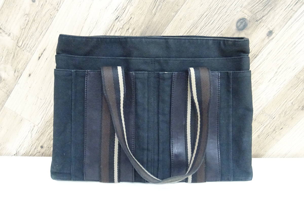 [K池袋04063TN] 鑑定済 HERMES エルメス キャンバス トロカホリゾンタル トートバッグ ブラック 