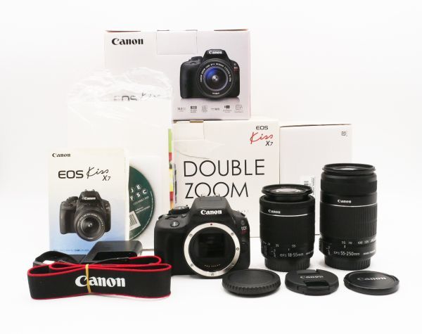 ■ 美品 ■ キヤノン Canon EOS Kiss X7 ダブルズームキット（18-55mm・55-250mm） 《ショット数6291・元箱など付属》 #93Y35YU490416M