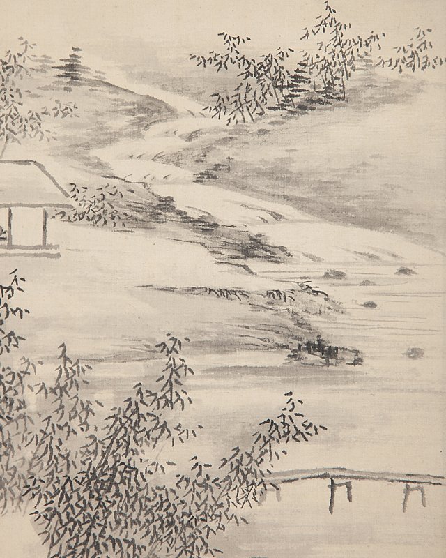 掛け軸 浜川契仙 水墨 竹韻月夜山之図 絹本 希少 軸装 茶道具