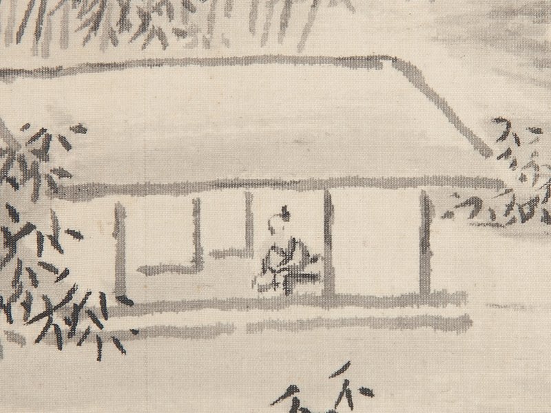 掛け軸 浜川契仙 水墨 竹韻月夜山之図 絹本 希少 軸装 茶道具