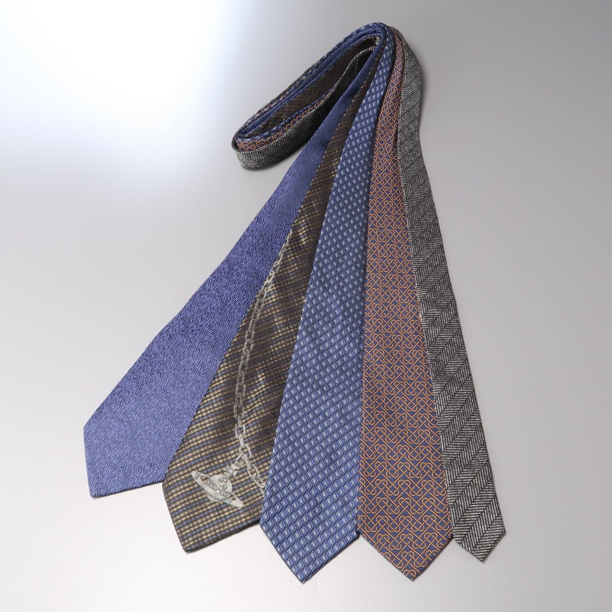 TF7976：エルメス・サンローランパリ・フェラガモ・ヴィヴィアンウエストウッド・ランバン*メンズ*ネクタイ*5本セット