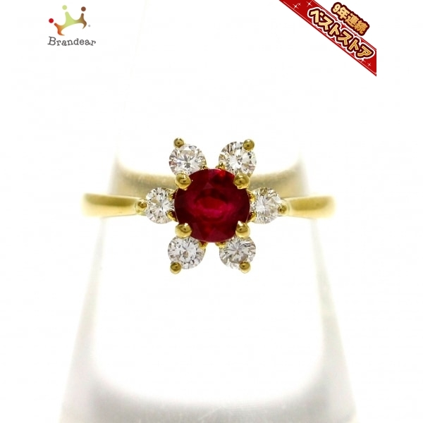 磨き済み■ティファニー TIFFANY&Co. リング - K18YG×ルビー×ダイヤモンド 6Pダイヤ/フラワー 美品 アクセサリー（指）