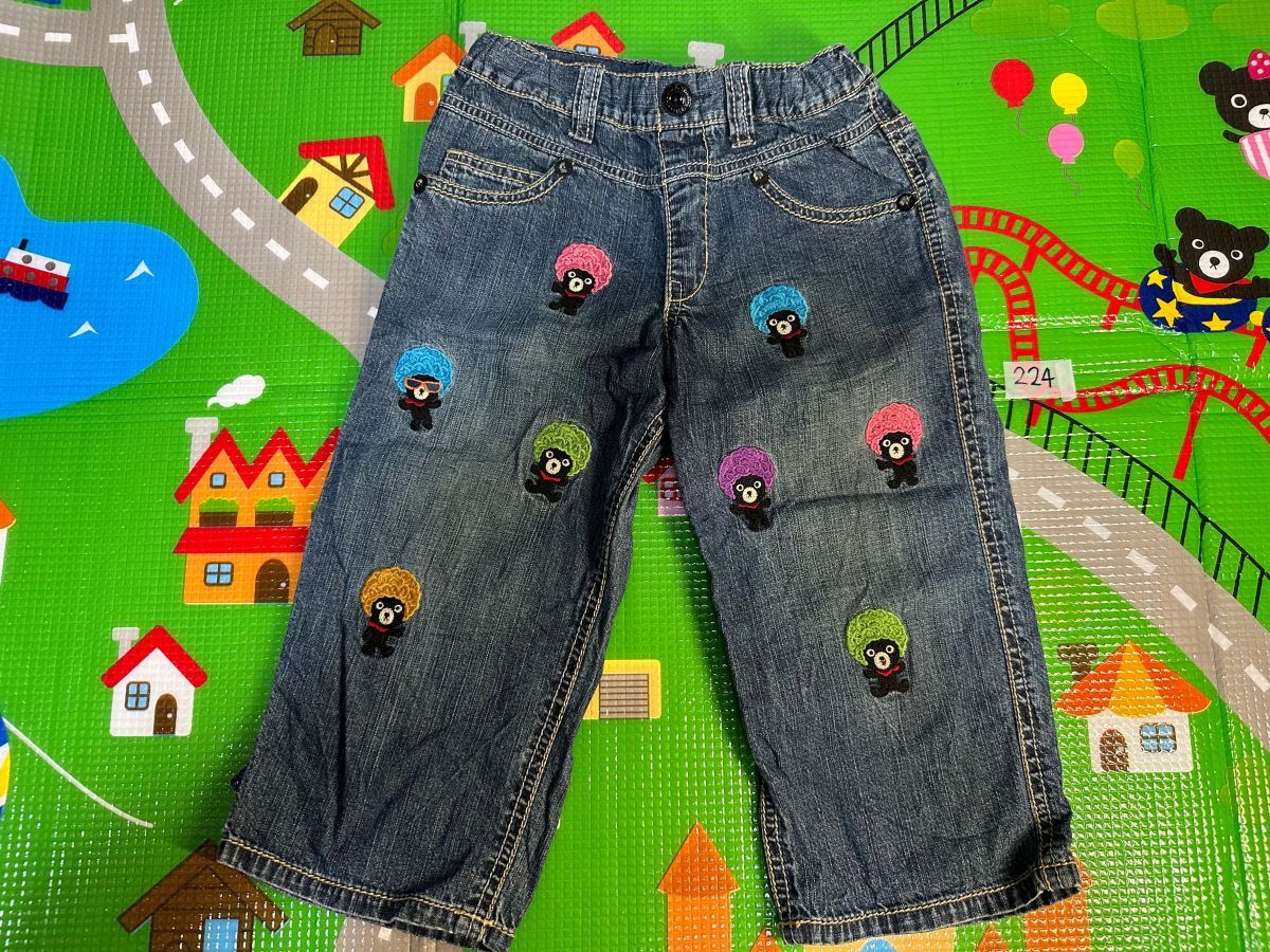 224　美品　ミキハウス　ダブルB　ハーフパンツ　アフロくん　デニム　130サイズ