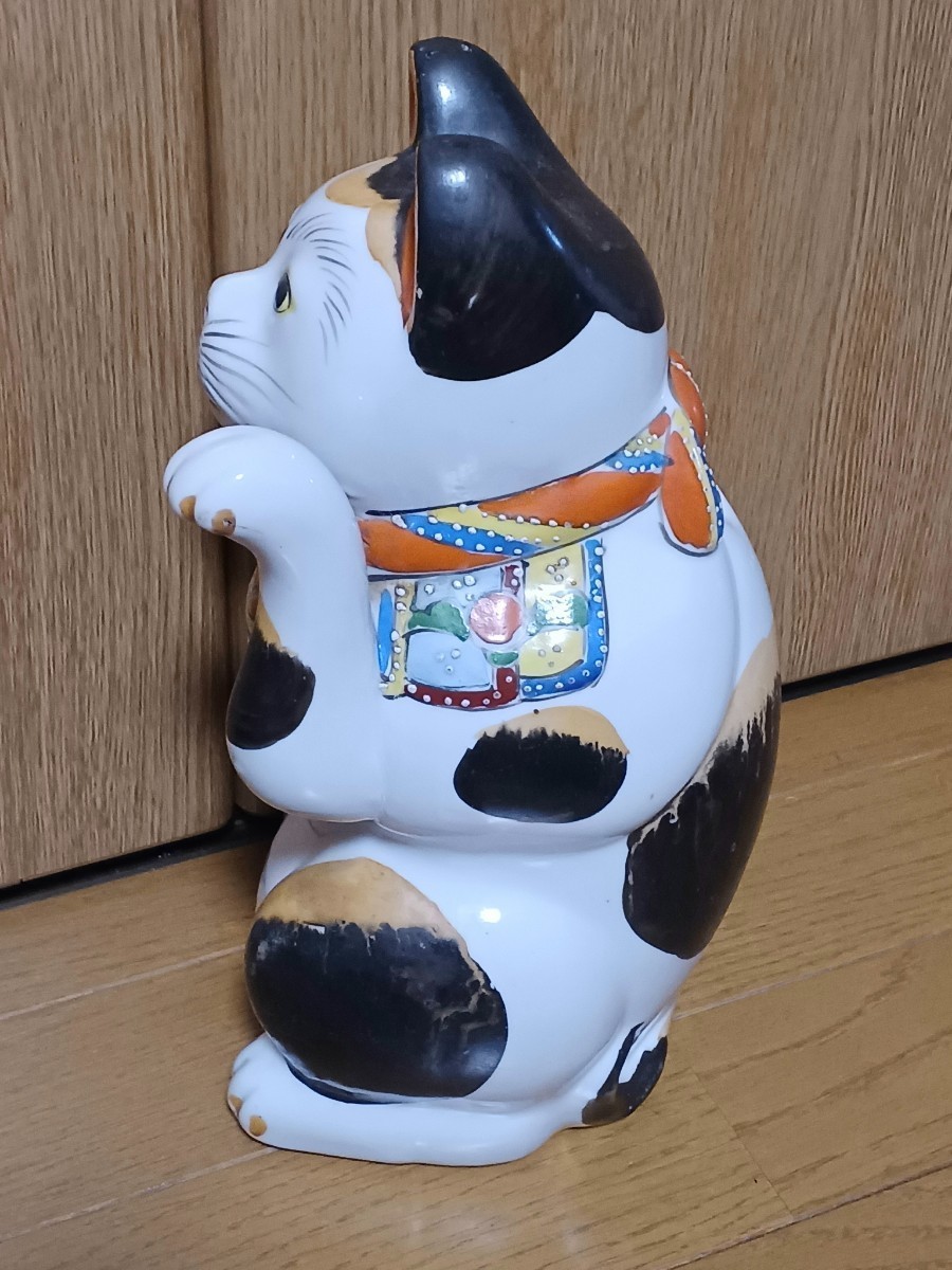 レトロ 瀬戸焼 招き猫 商売繁盛 陶器人形 アンティーク - 招き猫 左手 
