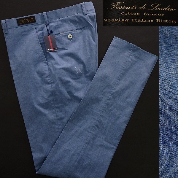 新品 アレキサンダージュリアン イタリア製素材 コットン パンツ M 青 【P30368】 ALEXANDER JULIAN 春夏 メンズ ストレッチ スラックス