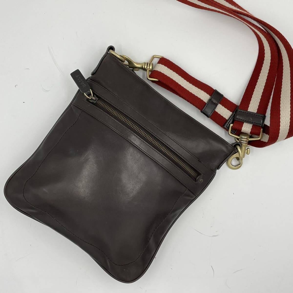 J-1 BALLY バリー レザー ショルダーバッグ ステッチ サコッシュ 1円 