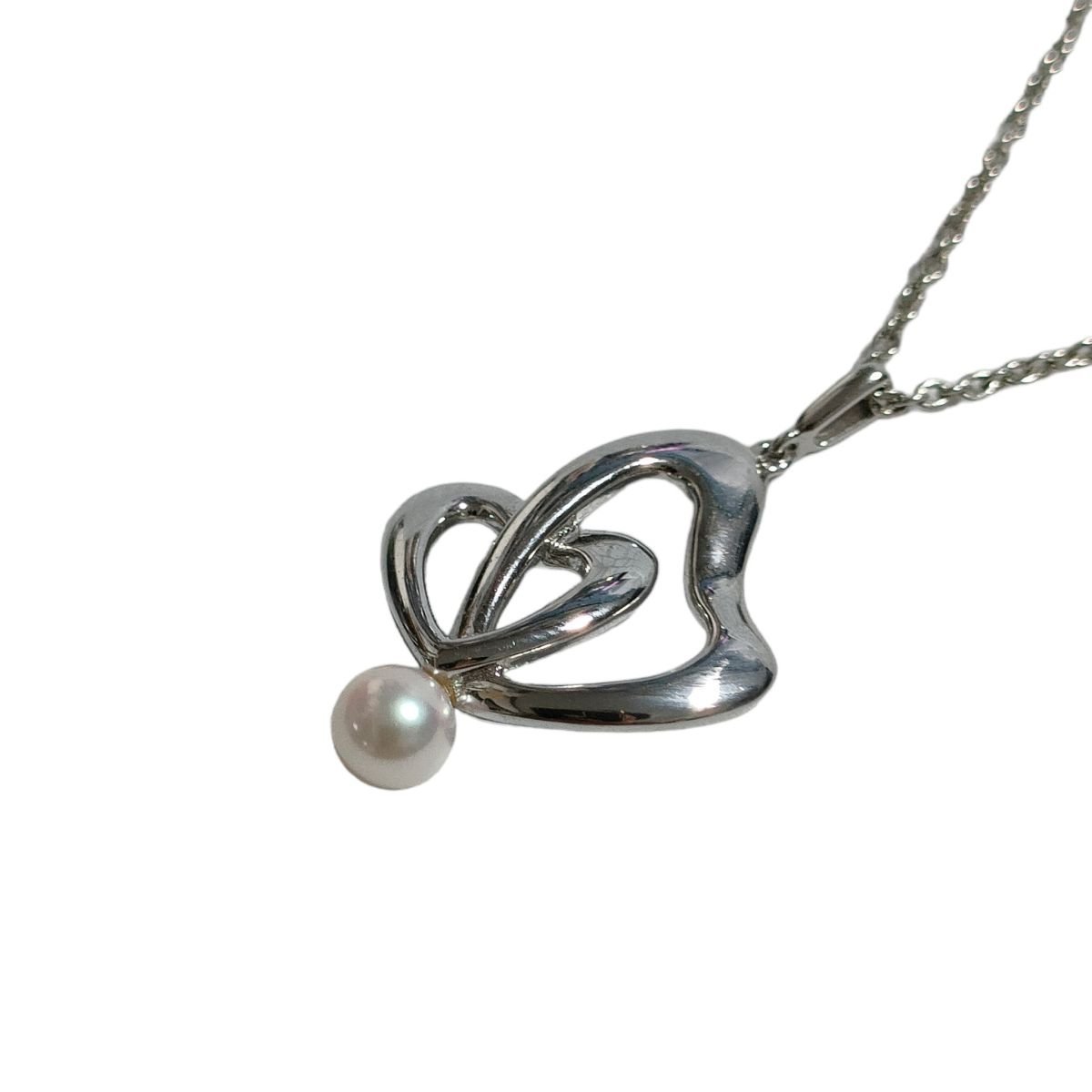 美品 MIKIMOTO ミキモト ダブルオープンハート×パール チェーン 