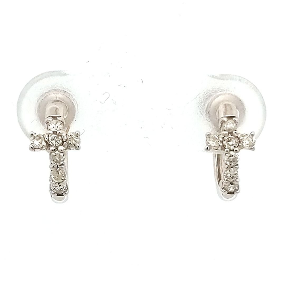 1円■フープ クロスモチーフ 14P・ダイヤモンドイヤリング/K14WG/585-1.9g/0.1ct/FD:0.1ct/ホワイトゴールド 翌日配送可■473348