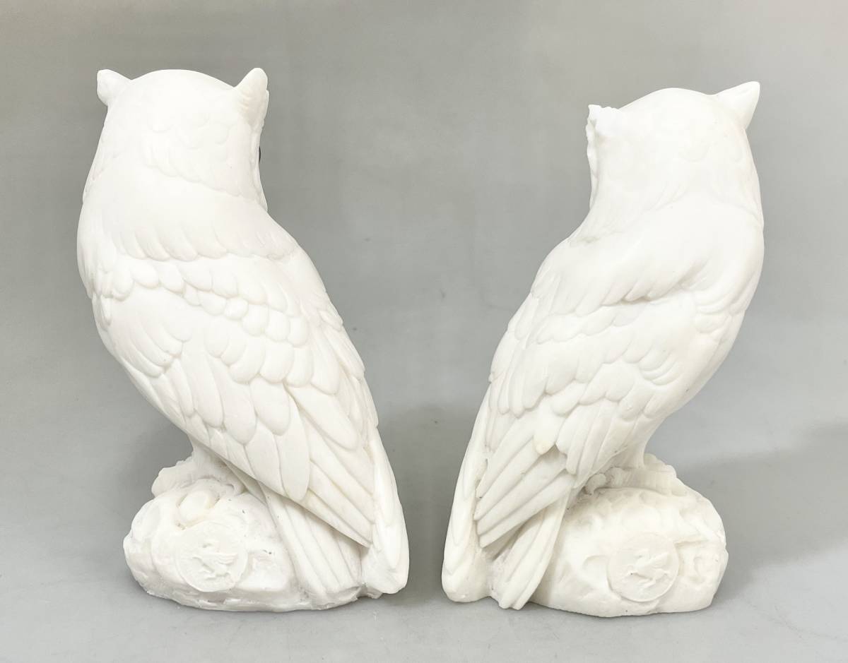 ☆ ギリシャ製 大理石 フクロウ置物 2点セット 13cm ふくろう 梟 
