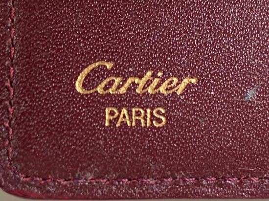 B3E079◇ カルティエ Cartier 本革レザー ボルドー色 ロゴ マスト