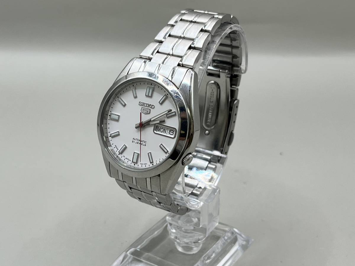 稼働品 SEIKO5 7S26-03B0 自動巻 裏スケ 白文字盤 英語/アラビア語 メンズ