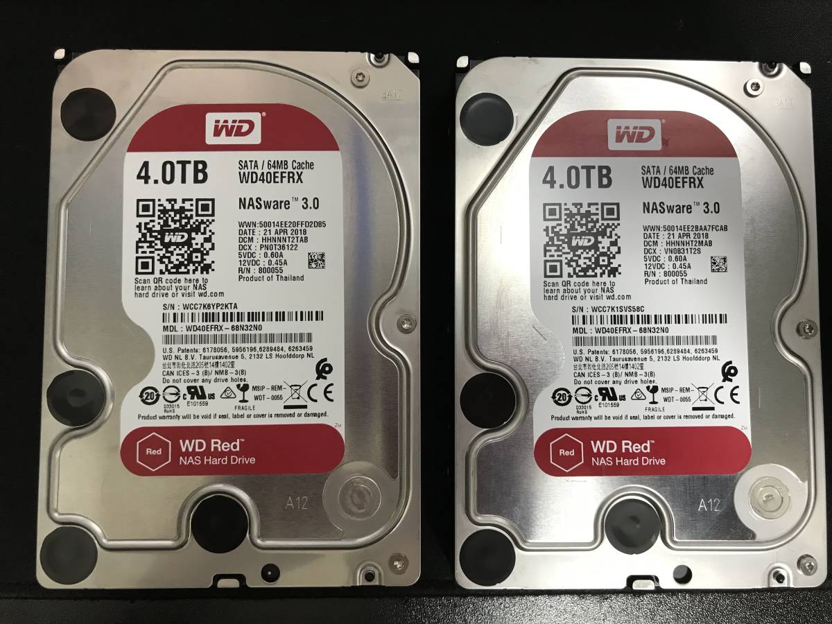 Western Digital WD40EFRX 4TBx2個セット 3.5inch ハードディスク 使用 