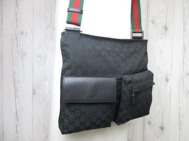 極美品 GUCCI グッチ シェリーライン GGキャンバス ショルダーバッグ バッグ キャンバス×レザー 黒 メンズ 60302