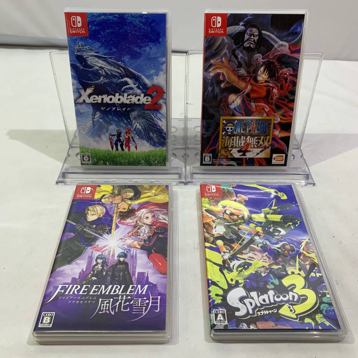 T5958 ★1円～【SW】スイッチソフト 4本セット（ゼノブレイド/ファイアーエムブレム/スプラ3/ワンピース） 中古品 ◎レターパック発送可◎