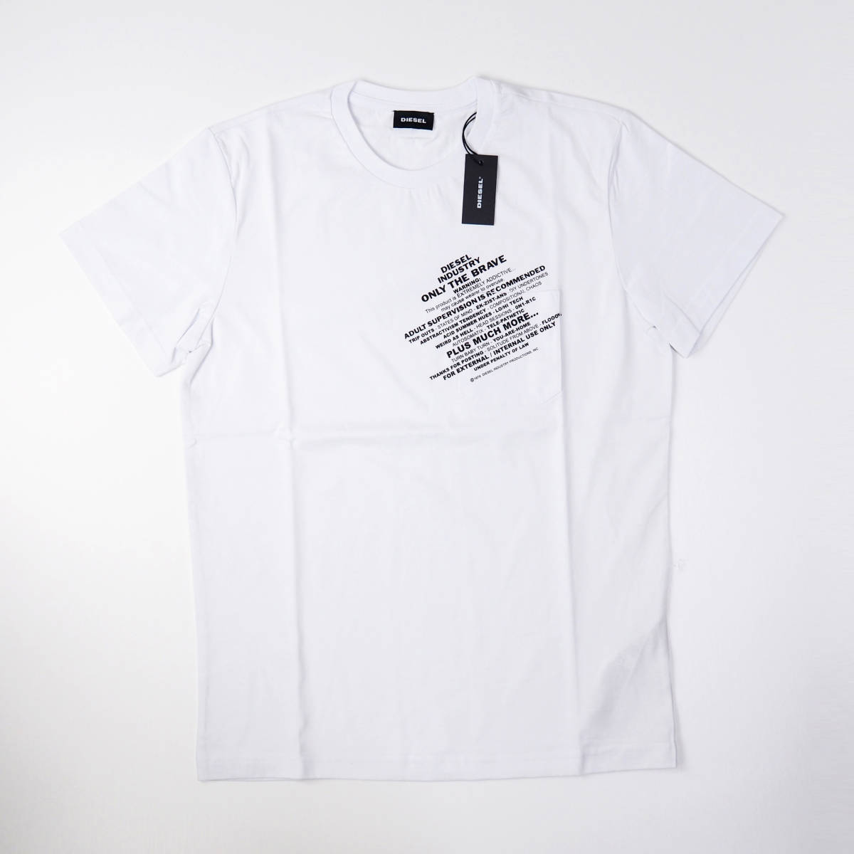 新品正規品 DIESEL ディーゼル T-WORKY-S1 半袖 丸首 クルーネック グラフィックプリント ポケット Tシャツ ホワイト L