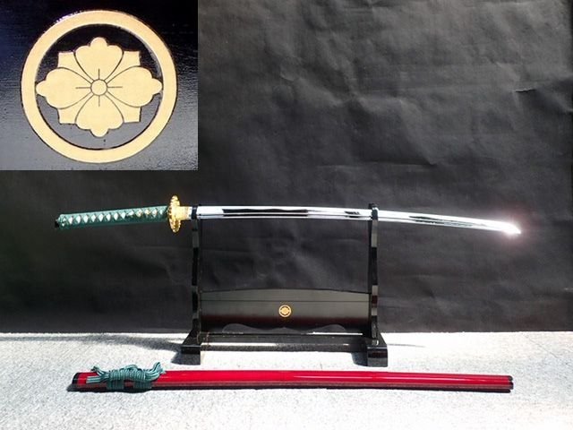 茨 尾形刀剣 勝海舟 忠吉写し 大刀 KA-1 重量：1100g 丸に剣花菱 家紋 