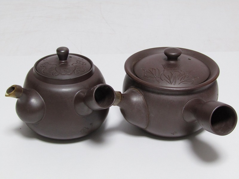 ee17-8422[SAI] 煎茶道具 常滑焼 練込 萬古焼 在銘 急須 5点