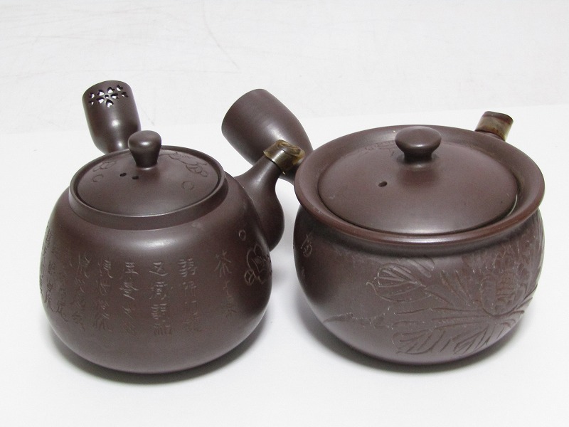 ee17-8422[SAI] 煎茶道具 常滑焼 練込 萬古焼 在銘 急須 5点
