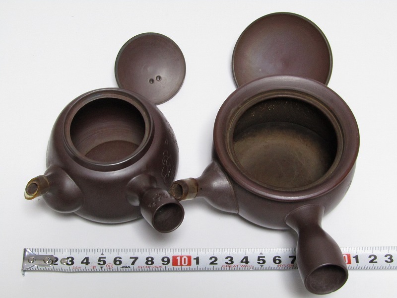 ee17-8422[SAI] 煎茶道具 常滑焼 練込 萬古焼 在銘 急須 5点