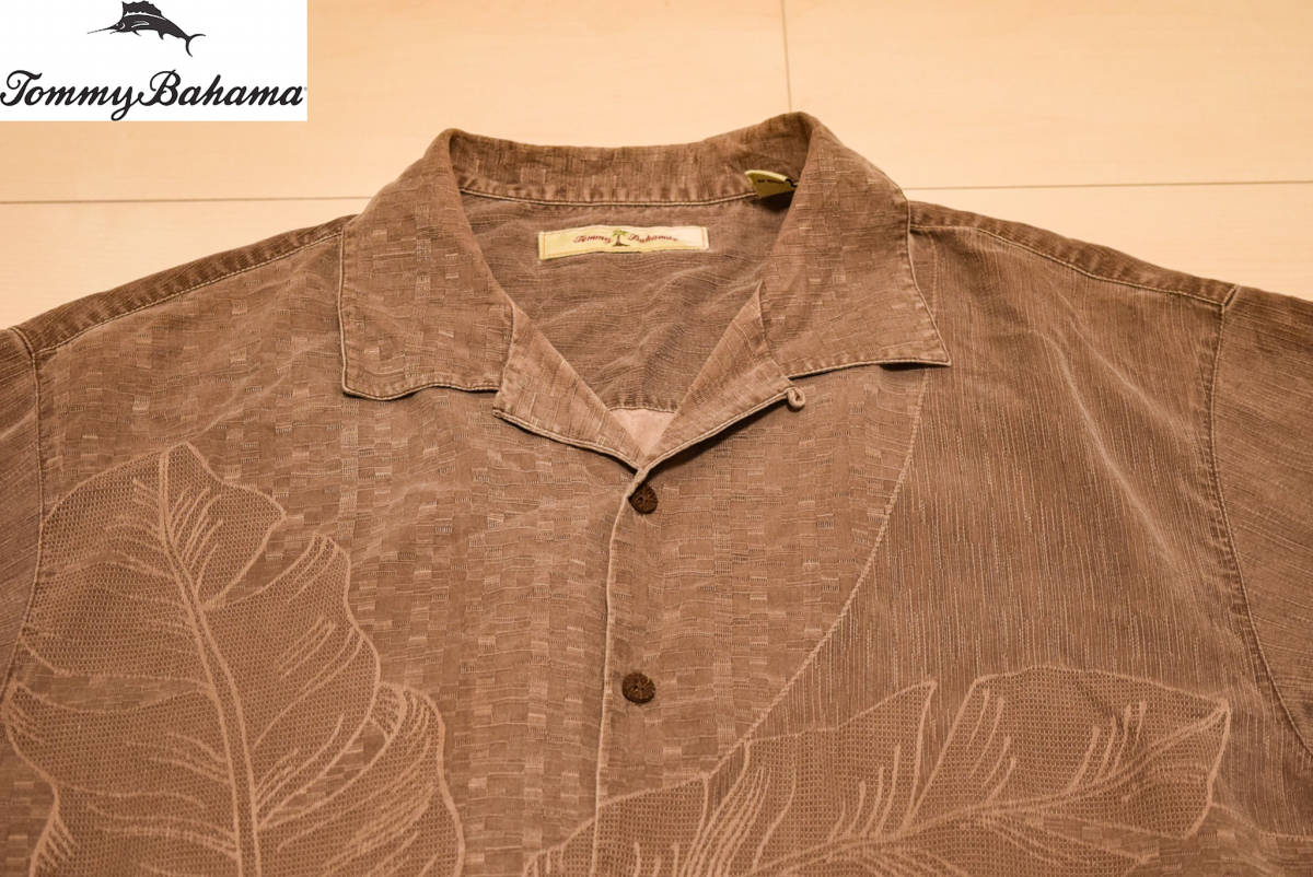 TommyBahama トミーバハマ 高級 シルク 100% ココナッツボタン 開襟 オープンカラー 半袖 アロハシャツ XL 夏 (B0051801)
