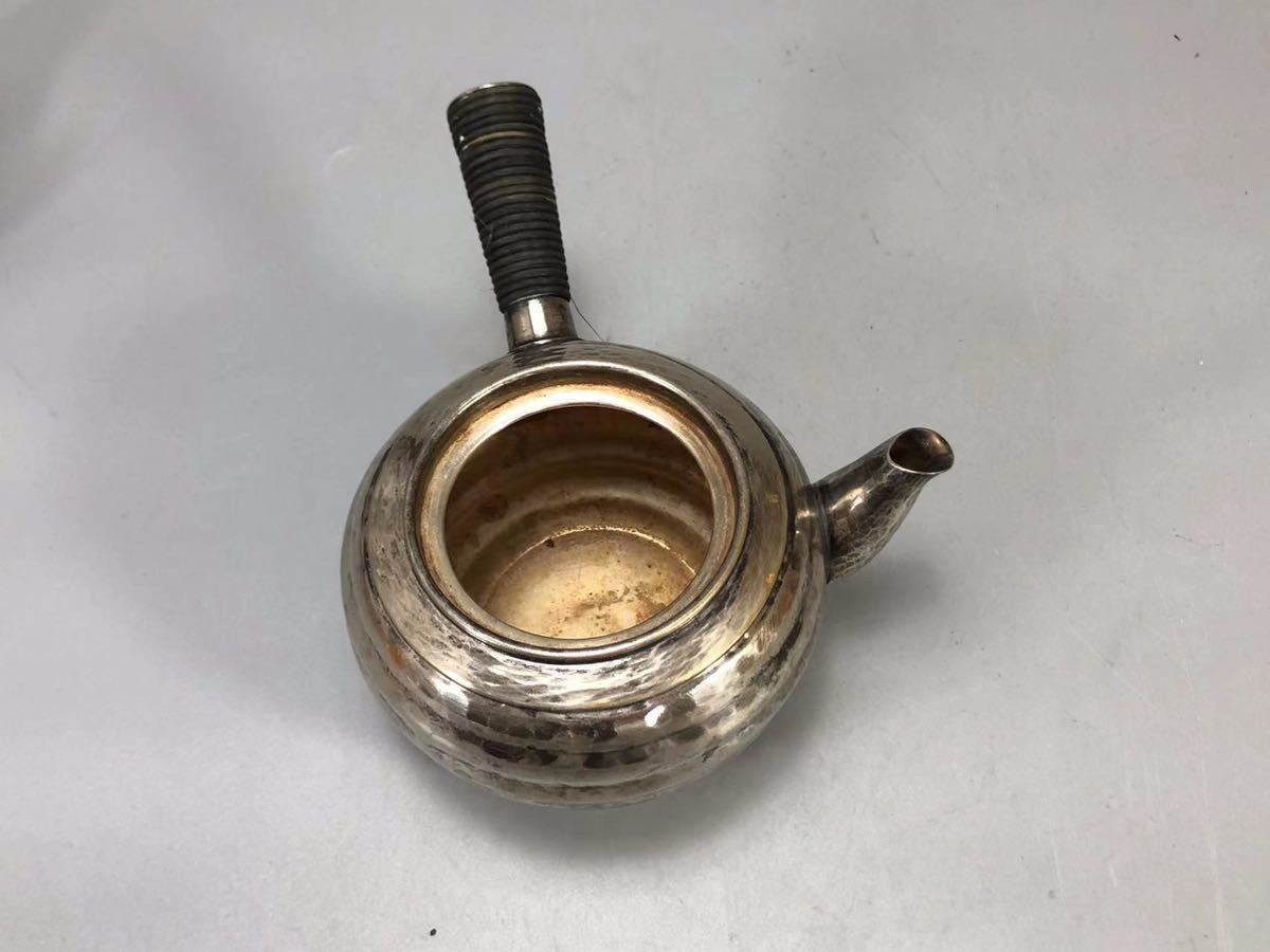 OKK》D0789「巧益造」銀製急須 横手急須 鎚目打 茶道具 煎茶道具 茶