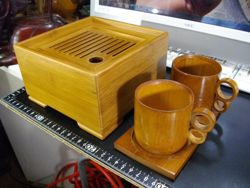 ■送料無料！■まとめて・竹製品■茶盤・Ｈ９．５×Ｗ１６×Ｄ１６ｃｍ■茶道具■竹製■精品竹茶盤■コーヒーカップ■コースターセット！
