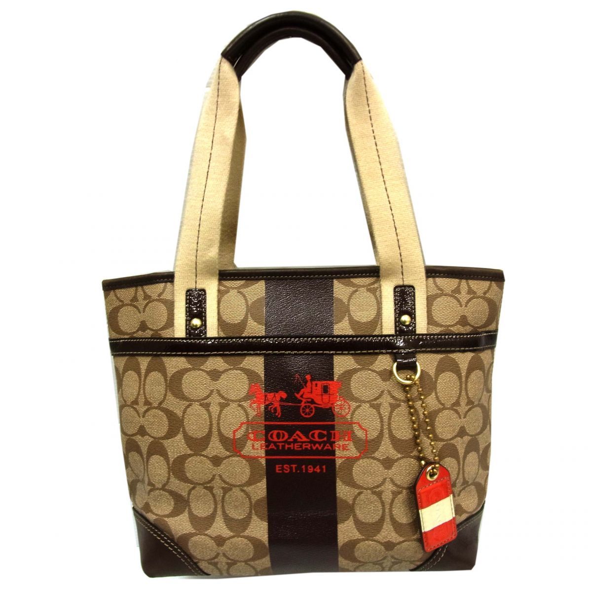 ◇COACH コーチ ヘリテージストライプ スモールトートバッグ 