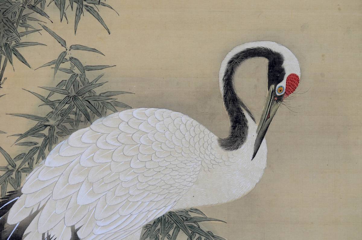 ■　熊代熊斐　鶴図　絹本着色　掛軸　真作　■　長崎派　中国画　唐画　南宋画　動物画　江戸絵画　沈南蘋　　■