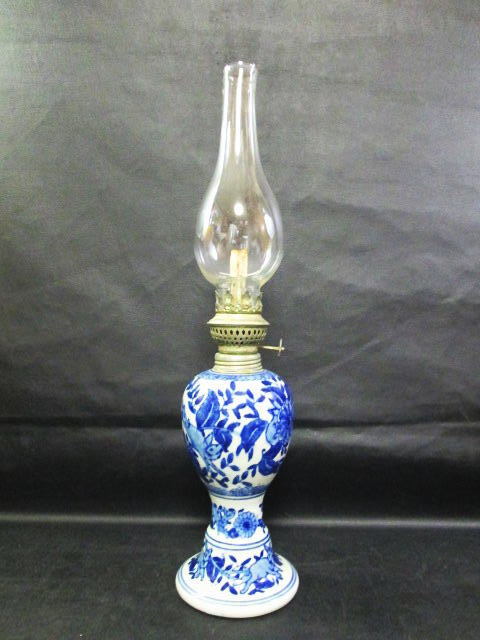 【ヴィンテージ 和風 オイルランプ】ガラス(火屋)/陶磁器製(油壺)/ビンテージ/レトロ/ランタン