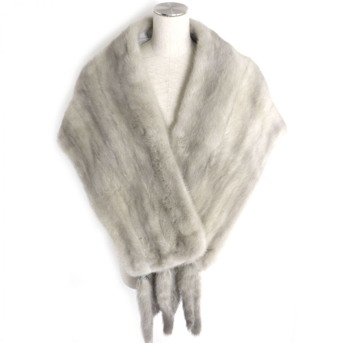 極美品▼SAGA MINK サガ サファイアミンク 房付き 本毛皮大判ショール/ストール ライトグレー 毛質艶やか・柔らか◎