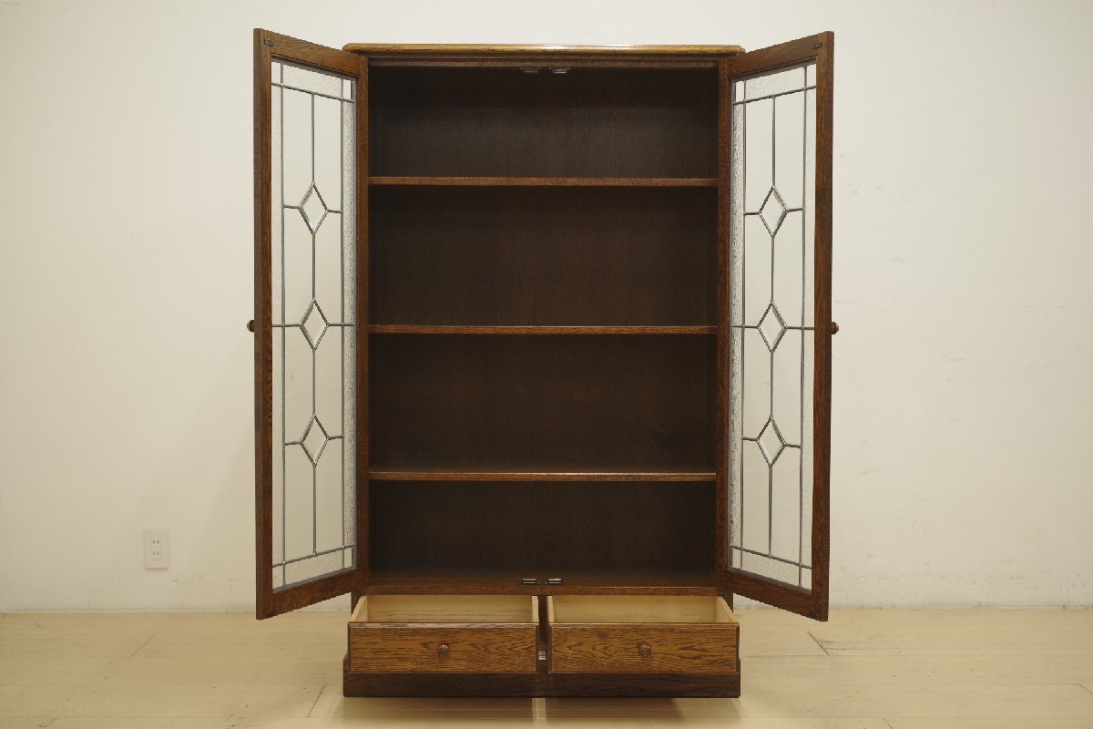 三越家具 ブルージュ ガラスキャビネット オーク材 楢材 本棚 書棚