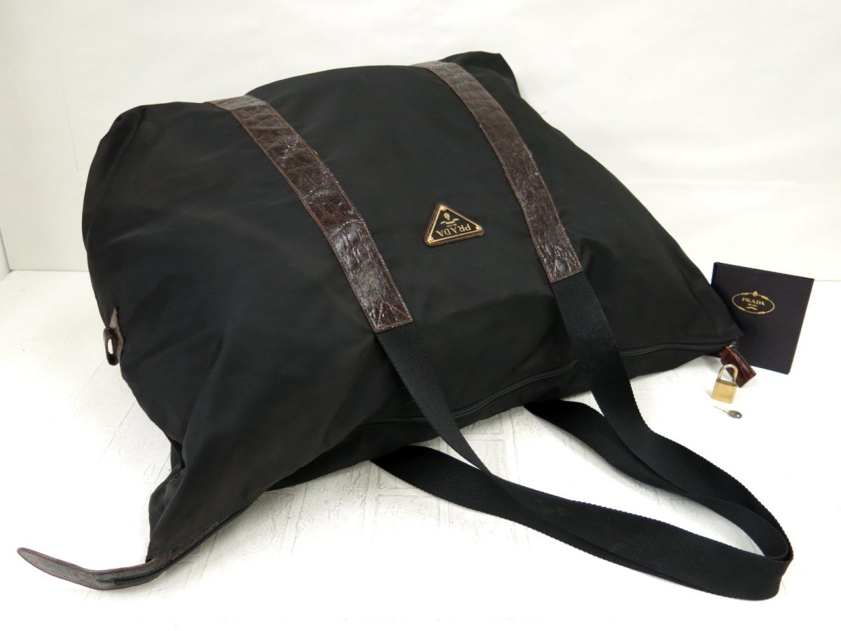 ◇PRADA プラダ◇クロコ型押し◇ナイロン カーフ レザー 本革◇トート 