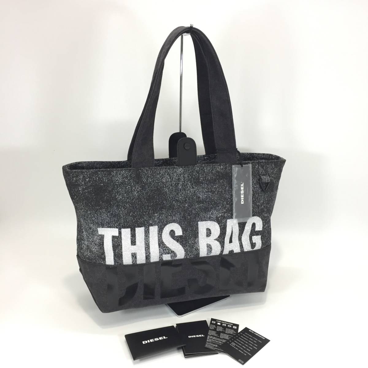 3866-100【 DIESEL 】未使用 保管品 ディーゼル 新品 定価2万 THIS BAG ウォッシュド デニム ビッグロゴ トート バッグ X07239