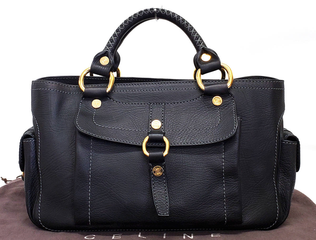 1円 CELINE セリーヌ マカダム柄 PVC×レザー プッシュロック トート