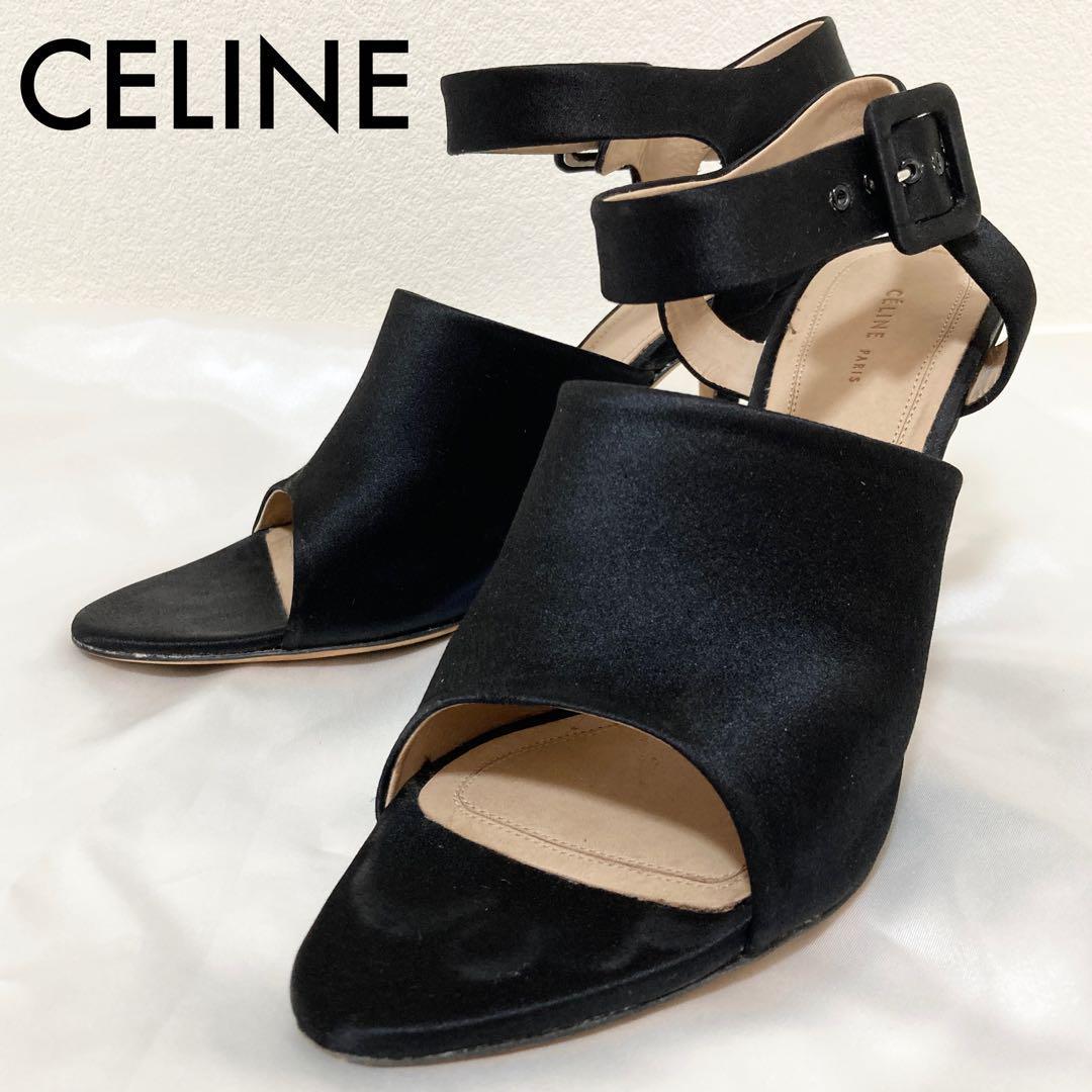 セリーヌ CELINE アンクルストラップ サンダル 靴 スエード ハイヒール 24cm 黒 レディース ビジネス フォーマル