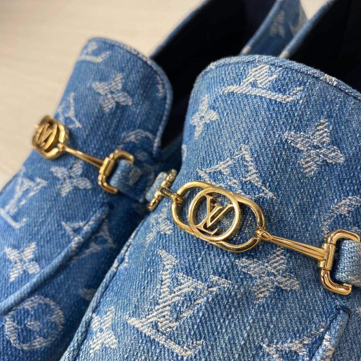 ルイヴィトン/LOUIS VUITTON】モノグラム総柄☆ デニムローファー ロゴ 