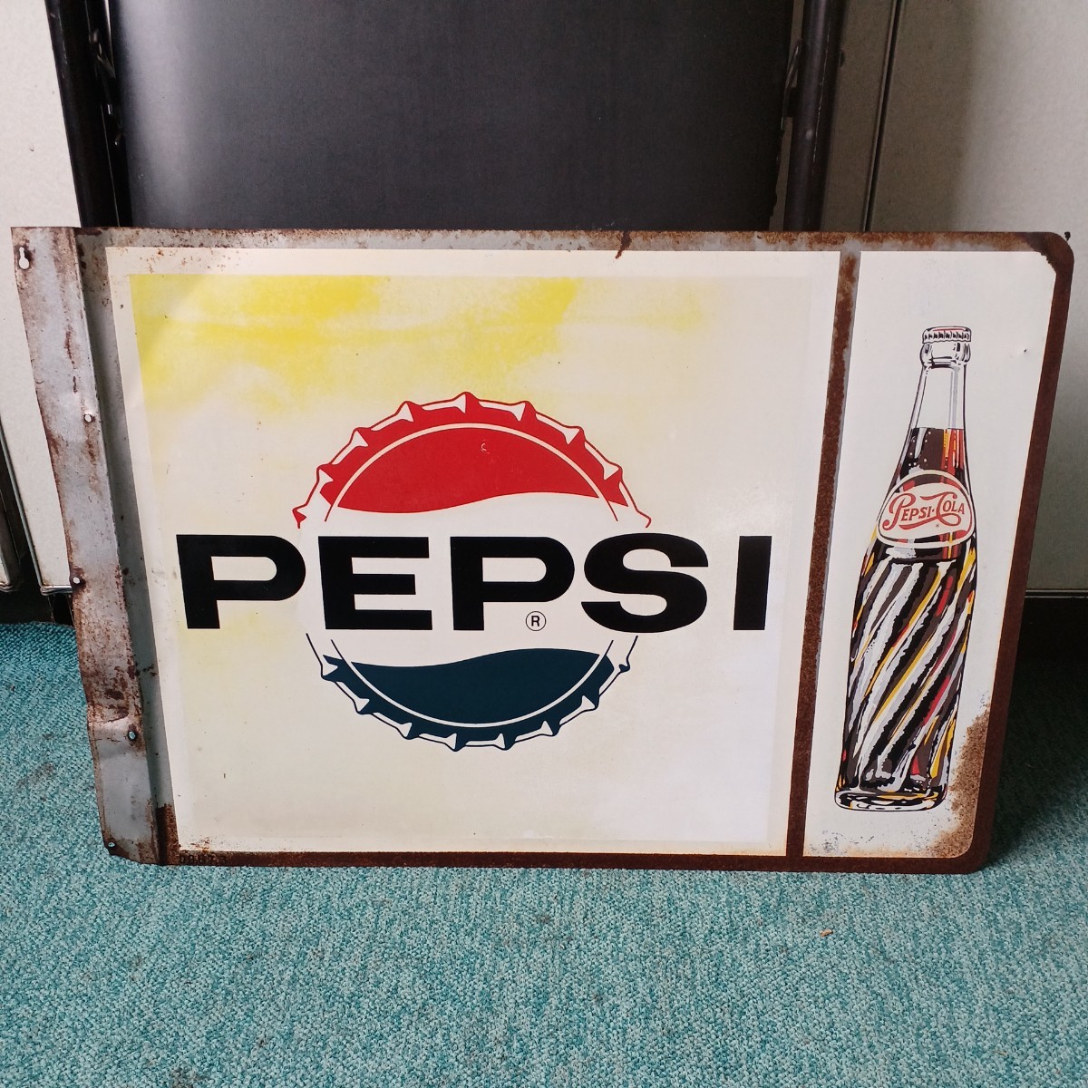 レア 1960’s PEPSI ペプシ ビンテージ Vintage 看板 7UP 昭和レトロ ホーロー看板 PEPSI ペプシ コーラ 両面看板 当時物(看板