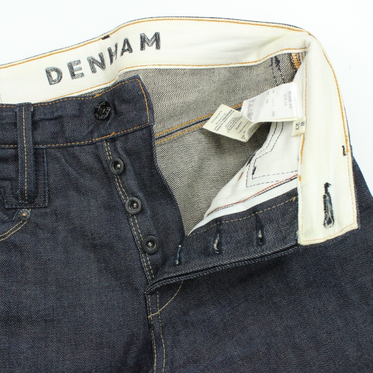 DENHAM デンハム ボタンフライ ストレッチデニム 白シザー RAZOR SKIN 