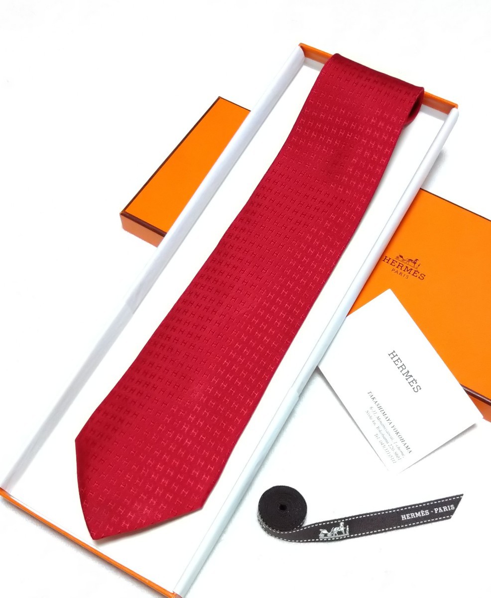 超美品【HERMES】エルメス/お箱付き/ネクタイ/ファソネライン/レッド 