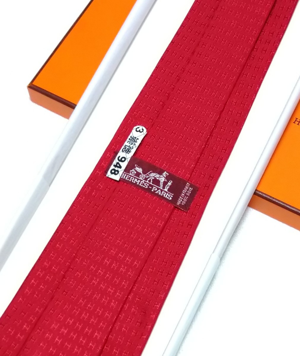 超美品【HERMES】エルメス/お箱付き/ネクタイ/ファソネライン/レッド 
