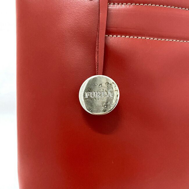 フルラ ハンドバッグ レッド 美品 レザー 中古 FURLA ミニ トートバッグ シンプル 軽量 ヴィンテージ チャーム付