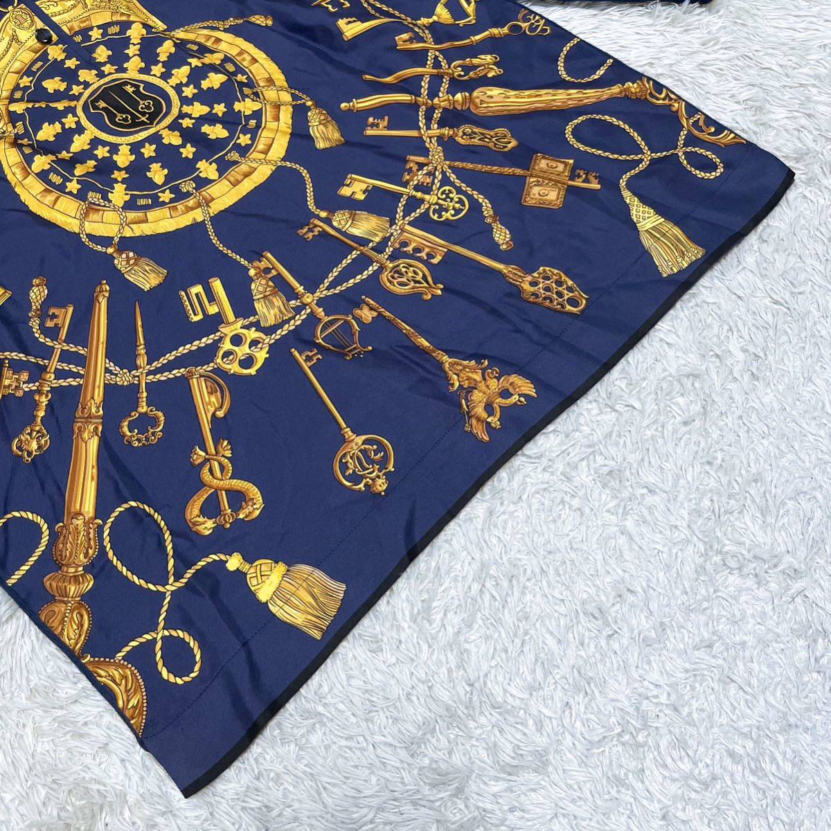美品 エルメス HERMES LES CLES 鍵 シルク100% コットン カシミヤ 切替 