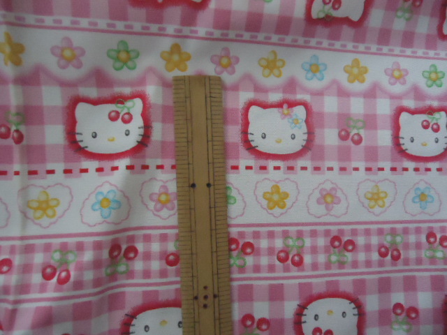 サンリオ ハローキティ/キティ オックス生地/布/ボーダー/さくらんぼ  